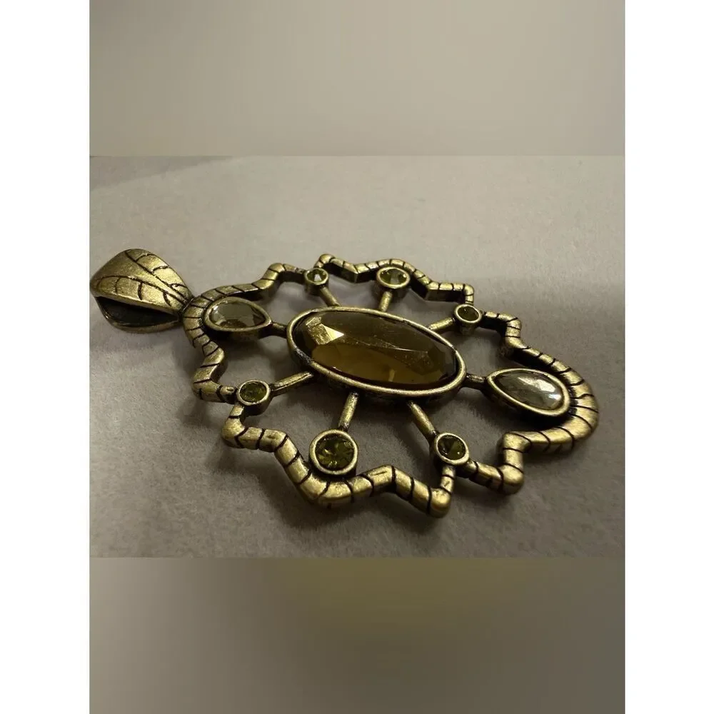 Vintage Gold Tone Statement Pendant Women Large Boho Gemstone Wide Bail